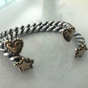 DIAN MALOUF CABLE TWIST CUFF STAR & HEART TWO TONE